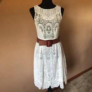 Dil Sleeveless Off-White Eyelet Dress